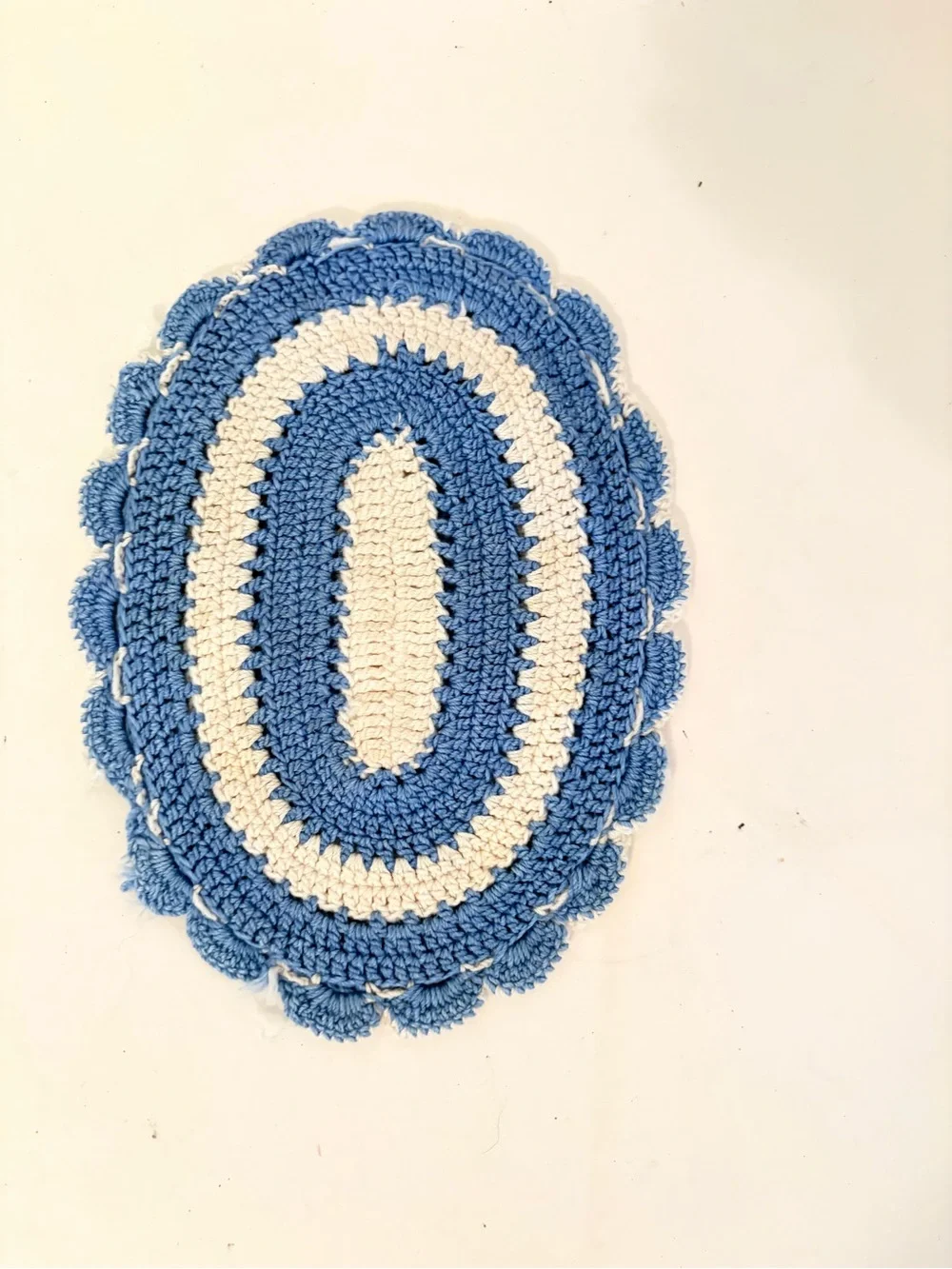 Vintage Set of 2 Hand Crafted Crochet Hot Pad Trivet Pastel Multicolor & Blue